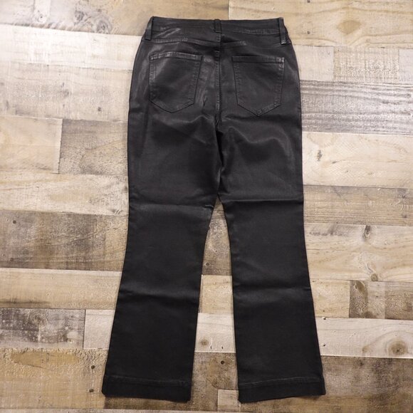 Nine West Kick Flare Jeans Women’s Size 10 Black High Rise Coated Denim Waxed - Picture 10 of 12